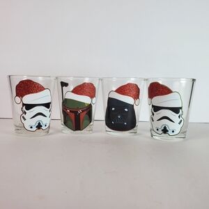 ​Star Wars Christmas Shot Glass Set 4pk Santa Hat Glitter Darth Vader Boba Fett